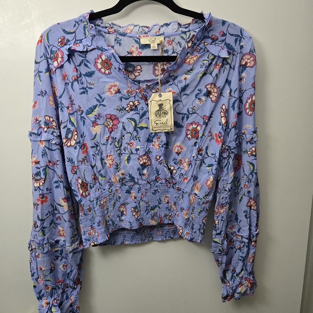 Easel Floral Periwinkle Blue Smocked Top And Matching Skater Skirt Set